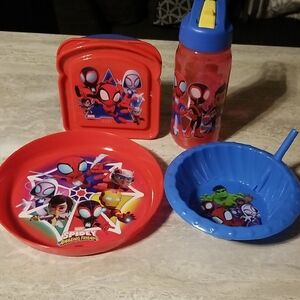 Spidey and Friends Kids Plastic  Dinnerware Lot Lunch